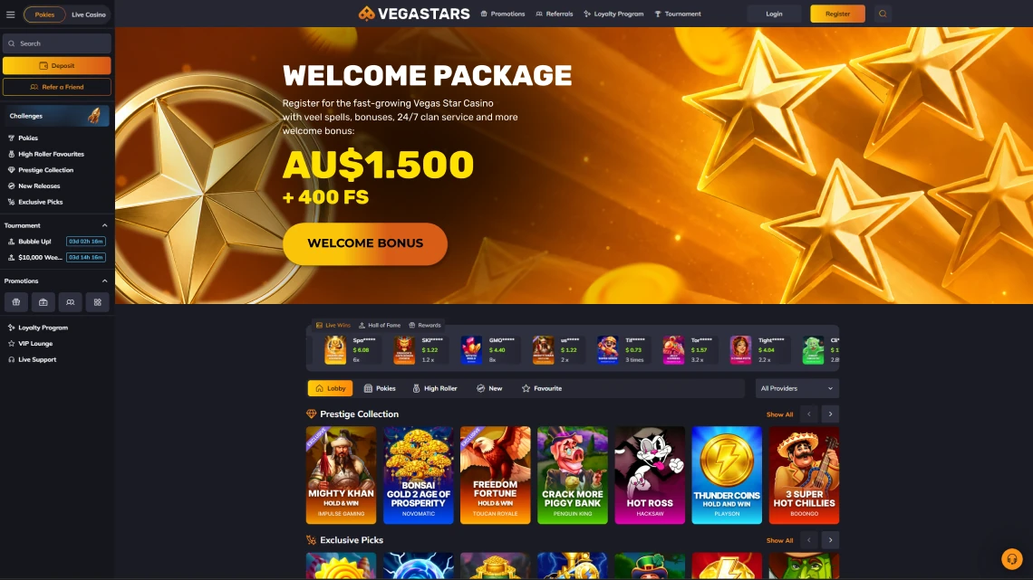 Vegas Stars Casino games and welcome bonus
